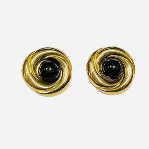 Vintage Norma Jean  Swirl Black & Gold tone Statement earrings women OS